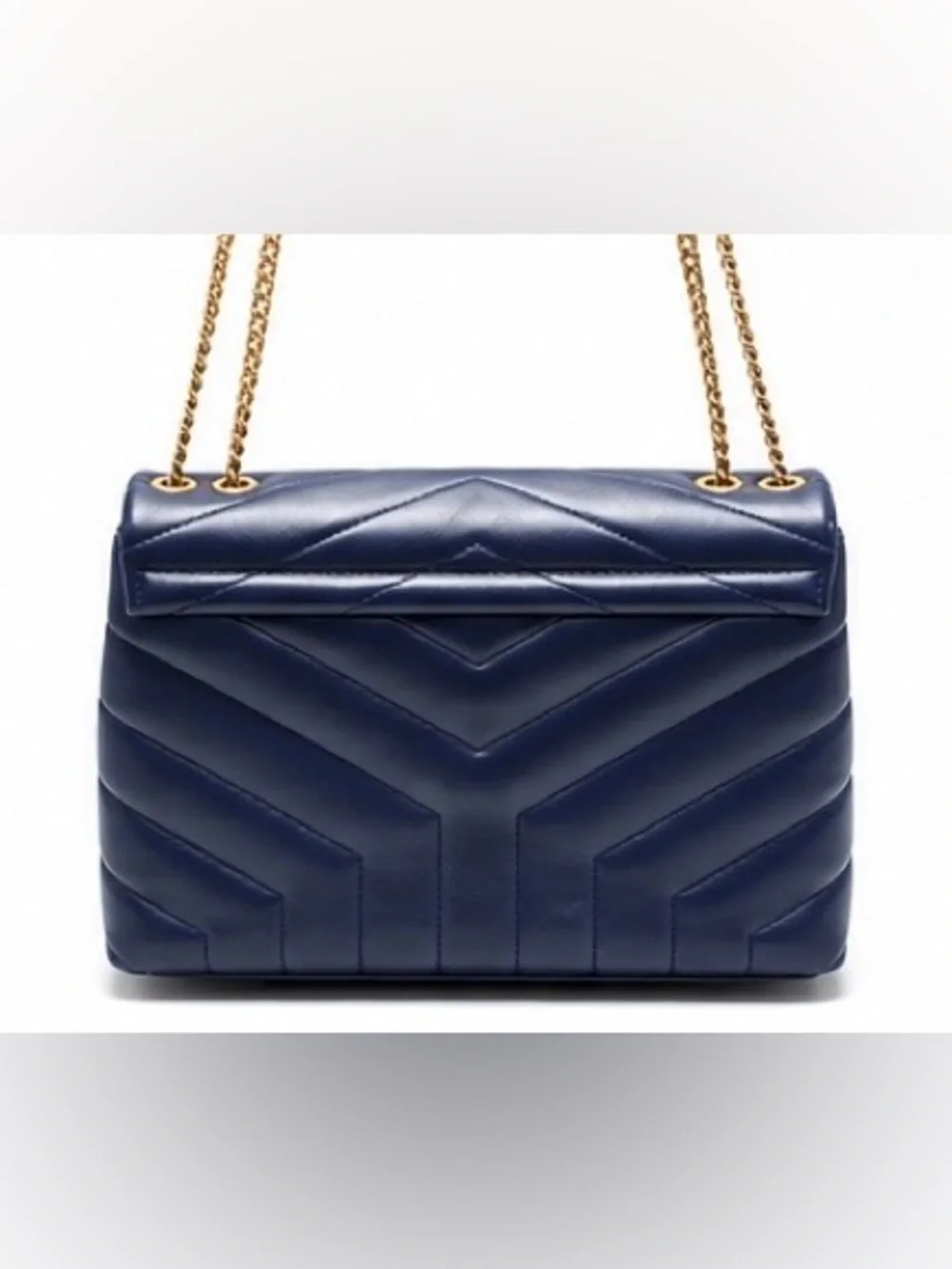 Yves Saint Laurent Navy Chevron Quilted LouLou Shoulder Bag with Gold Hardware